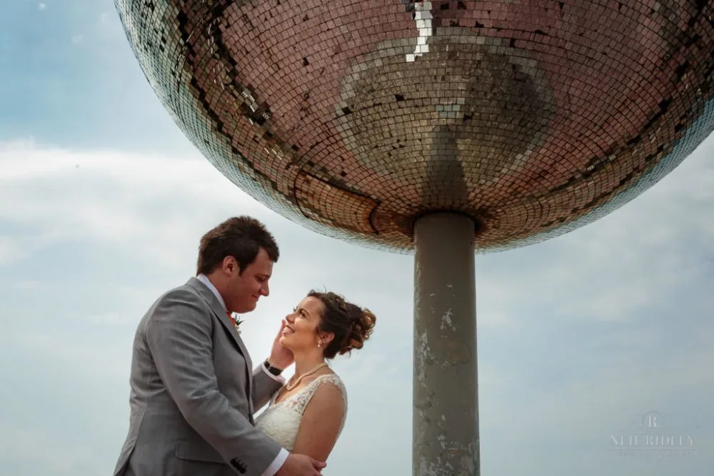 Bride and Groom at The Glitter ball on Blackpool Promenade