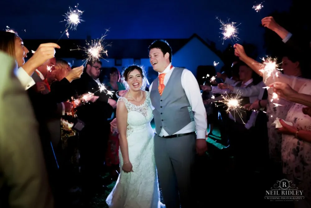 Sparkler Shot Of Bride and Groom at The Great Hall at Mains.