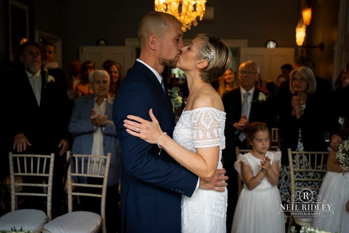 Didsbury House Wedding Photographer firstt kiss