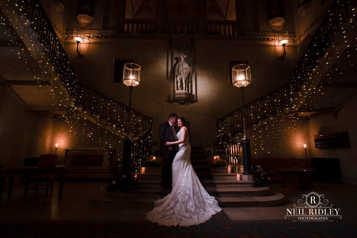 Stairs Ashridge House Wedding Photographer dramatic portrait