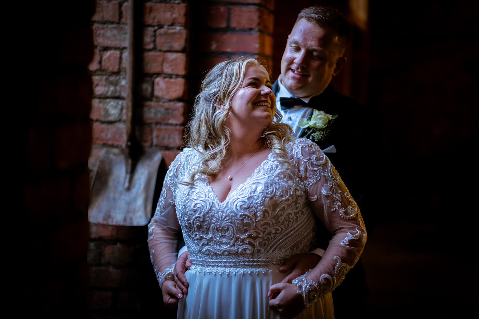 Victoria Warehouse Bride and Groom pose in the basement