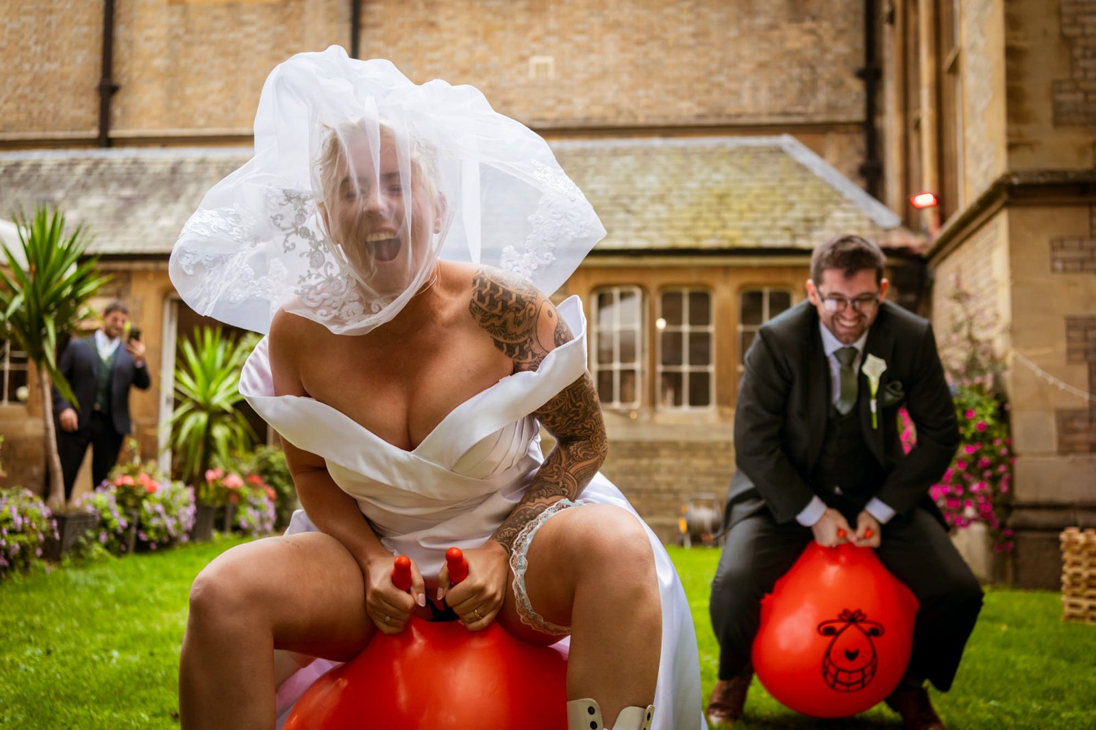 Le Gothique Wedding bride laughing